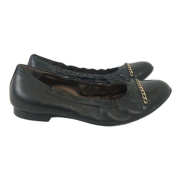 Attilio Giusti Leombruni AGL Sz 36 US 6 Black Patent Leather Chain Cap Toe Flats - Picture 6 of 8